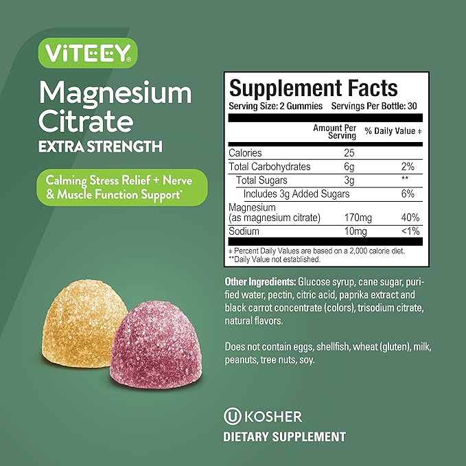 VITEEY Magnesium Gummies for Adults - 170mg of Magnesium Citrate Gummy for Calm Sleep Nerve &amp Muscle Function Support - Vegan Gluten Free - 120 Count