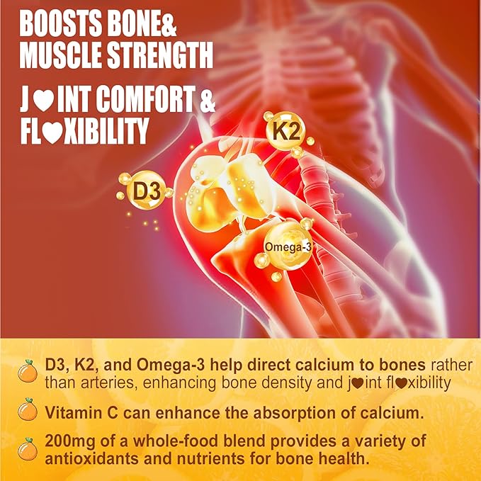 Vitamin D3 K2 Gummies 5000IU / 10000 IU with Omega-3 250mg+K2(MK-7) 100mcg -5X Absorption Than Standard D3K2with Vitamin CZincand 5 Organic VegetablesSupports Bone &amp Teeth Strength Immune1