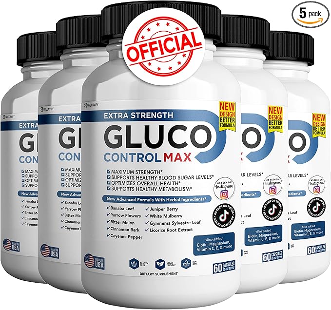 Gluco Control Max All Natural Formula to Maintain Healthy Levels Maximum Strength Daily Formula Blood Reviews (5 Pack - 300 Capsules)