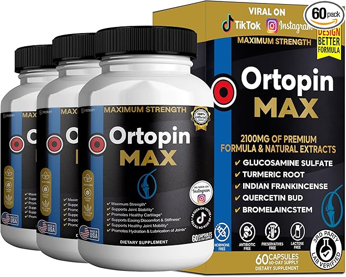 Ortopin MAX Joint Support Supplement Glucosamine Chondroitin Turmeric Boswellia MSM 60 Capsules 20 Day Supply (3)