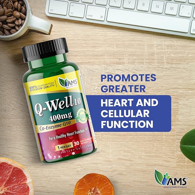 America Medic &amp Science Q-Well-10 (30 Pieces) | CoQ10 400mg Softgels | Nutritional Supplement with Coenzyme Q10 and Vitamin E | High Absorption Antioxidant for Enhanced Wellness and Heart Health