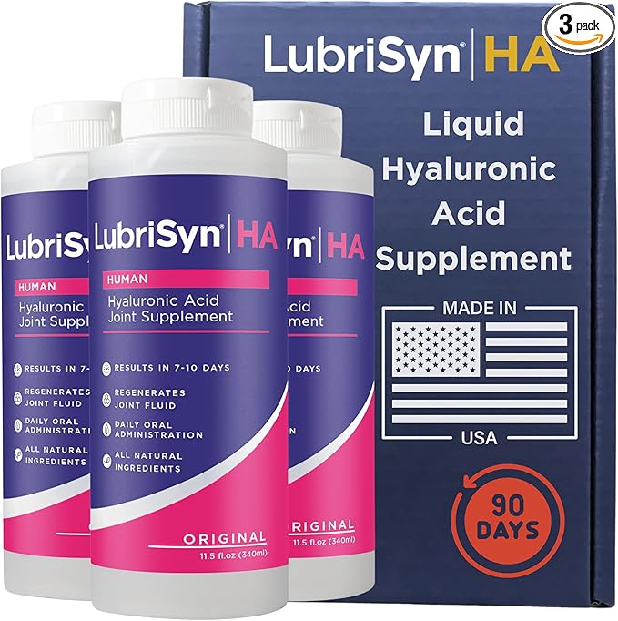 Lubrisyn Hyaluronic Acid Oral Joint Supplement – Liquid HA Formula for Humans – Promotes Joint Support Mobility Flexibility Hydration &amp Healthy Function for Men &amp Women – Original 3 x 11.5o