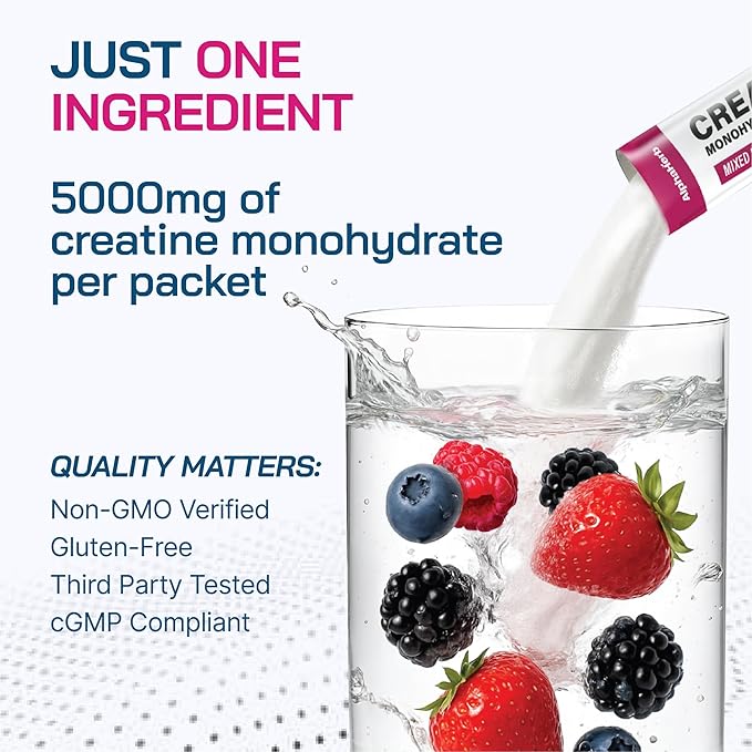 Creatine Monohydrate Powder – Creapure® German-Sourced Mixed Berry Flavour 30 Stick Creatine Packs 5000mg Each | No Sugar No Fillers Gluten-Free
