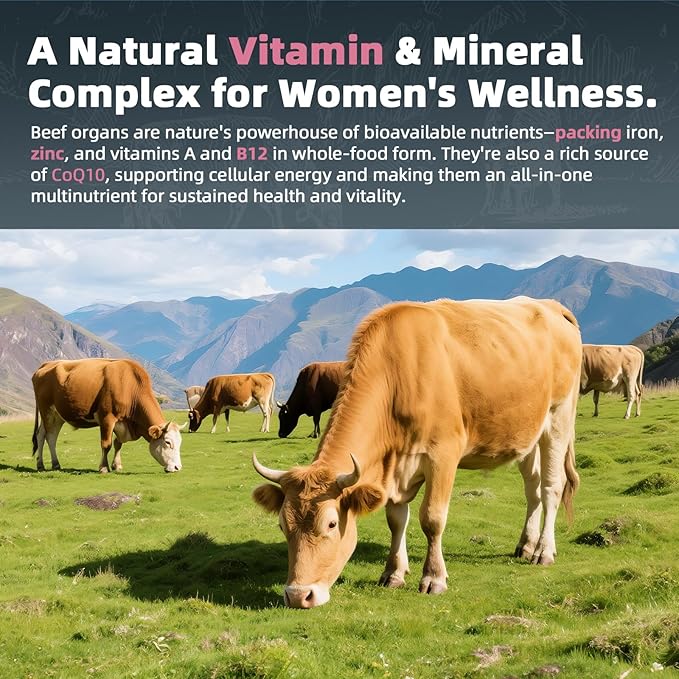 Alliwise 2 Pack Beef Organ Supplement for Women - Supports Female Hormonal Balance Energy &amp Overall Wellness 100% Grass Fed Beef Organs Complex: Liver Uterus* Heart &amp 3 More (2 Capsules Dai