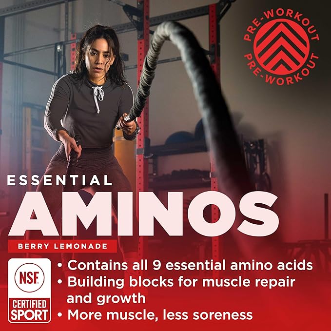 Gnarly Nutrition Essential Aminos Powder Berry Lemonade – Pre-Workout Amino Acids – NSF Contents Certified – Supplement to Support and Rebuild Muscle – Berry Lemonade Caffeine Free 10.58 oz