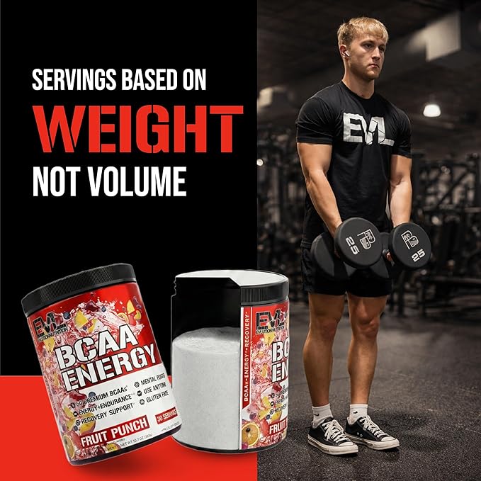 Evlution EVL BCAAs Amino Acids Powder - BCAA Energy Pre Workout Powder for Muscle Recovery Lean Growth and Endurance - Rehydrating Post Workout Recovery Drink with Natural Caffeine - Fruit Punch