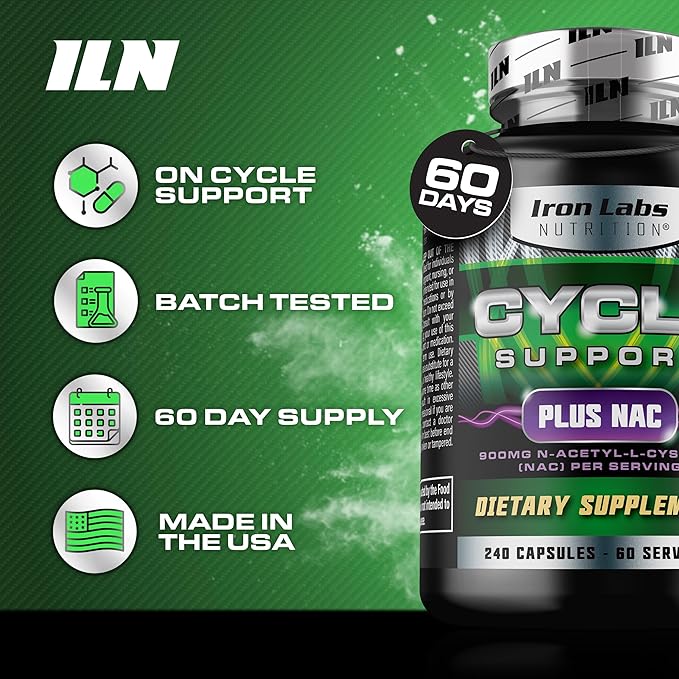 Iron Labs Nutrition: Cycle Support Plus NAC (N-Acetyl-L-Cysteine) - On Cycle Support Supplements for Men - N Acetyl L Cysteine and Milk Thistle (240 Capsules)