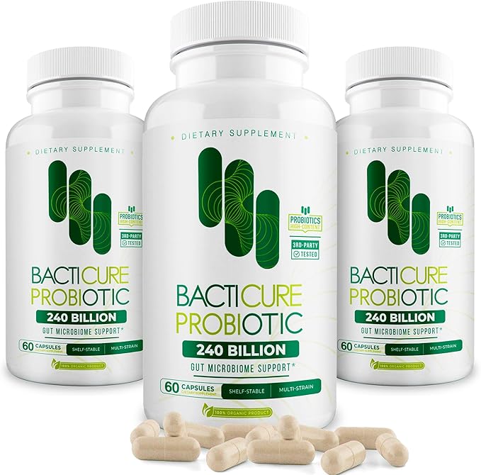 Bacticure Probiotic 180 Capsules | Probiotics Supplement w/High CFU Formula for Men &amp Women | Prebiotics &amp Digestive Enzymes for Digestion &amp Gut Health Vaginal Health Colon Cleanse Immu