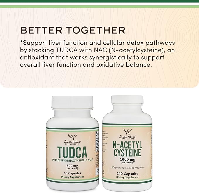 TUDCA Bile Salts Liver Support Supplement 500mg Servings Liver and Gallbladder Cleanse Supplement (60 Capsules 250mg) Genuine Bile Acid TUDCA with Strong Bitter Taste by Double Wood