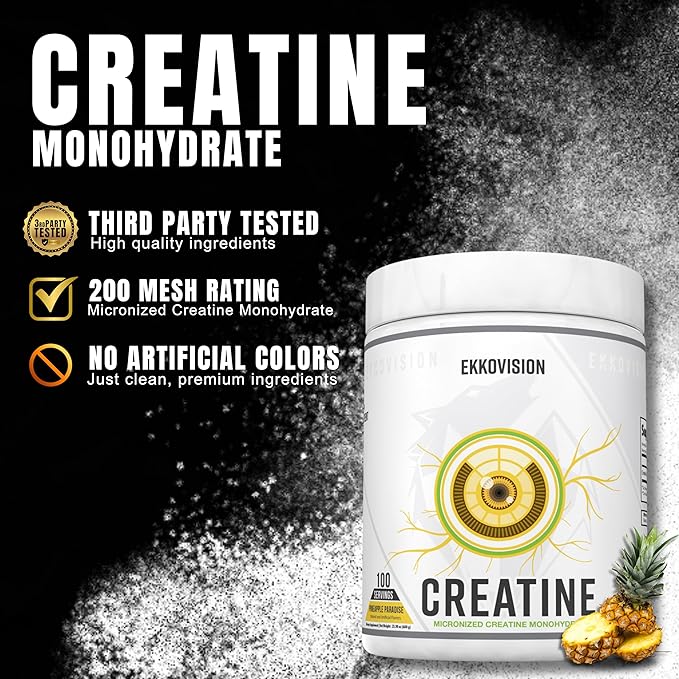 Ekkovision Creatine Monohydrate Powder Micronized Pineapple Paradise Pre Workout &amp Post Workout Supplement for Men and Women Energy Support Easy to Mix in Shakes Smoothies &amp Beverages 1