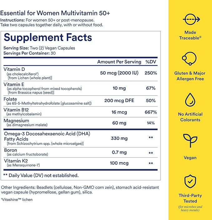 Ritual Women’s 50+ Daily Multivitamin - Key Essential Vitamins and Minerals to Support Menopause Energy Heart Bone Brain Health* - Including Folate DHA - Vegan - Mint - 60 Capsules - 30 Servings