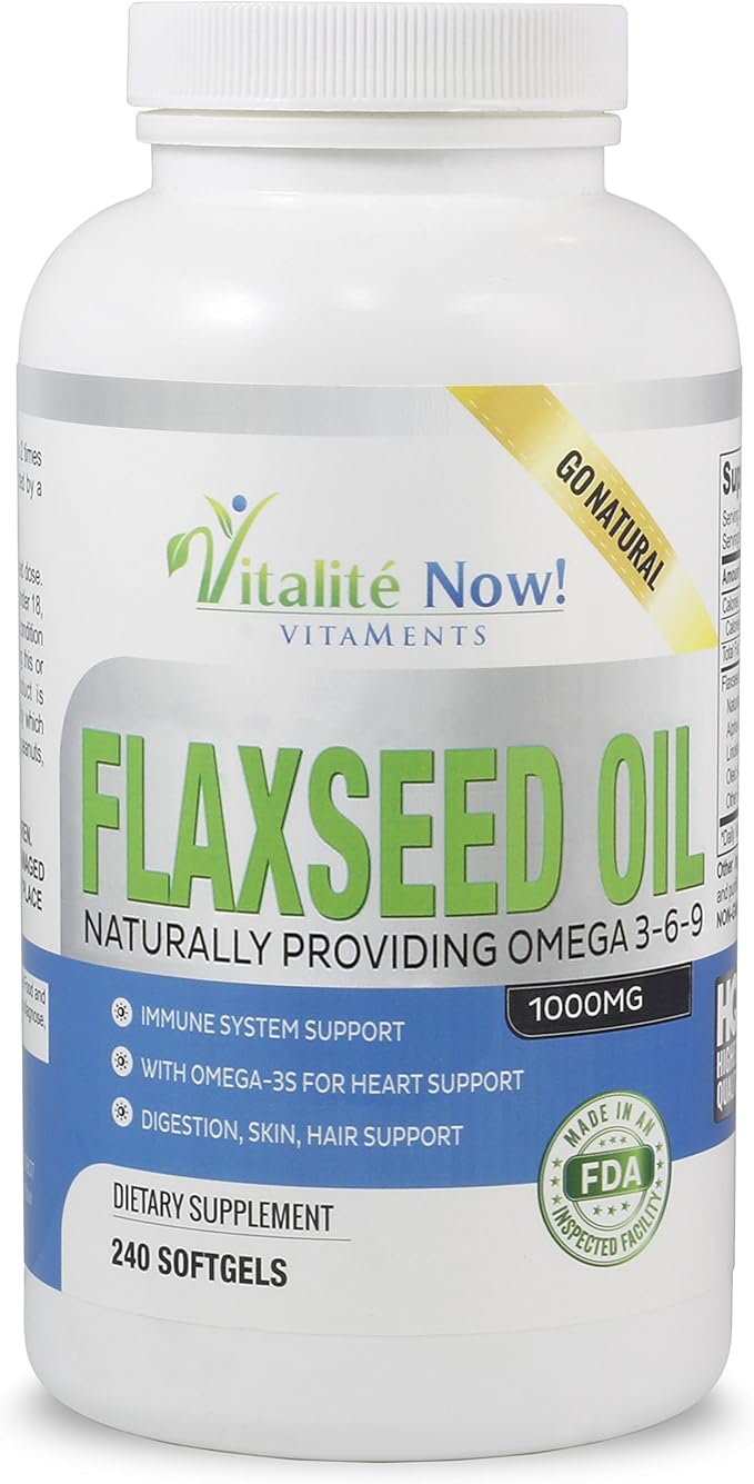 Upsize Best Organic Flaxseed Oil Softgels - 1000mg Premium Virgin Cold Pressed from Flax Seeds - Hair Skin &amp Nails Support - Omega 3-6-9 Supplement - 240 Count - More Than 8 Month Supply!