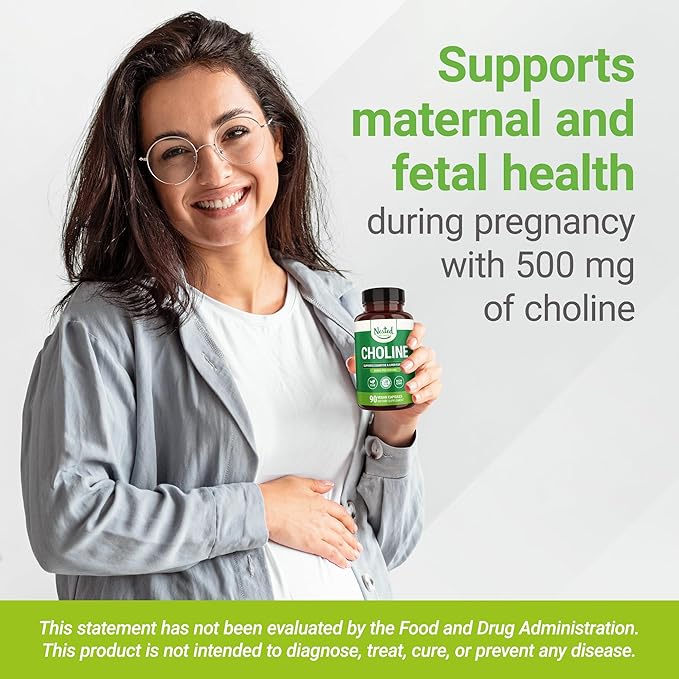 Nested Naturals Choline Bitartrate 500mg - High Potency Choline Supplements - Supports Maternal &amp Fetal Health During Pregnancy* - 100% Vegan &amp Non-GMO - 2-Pack (180 Vegan Capsules)