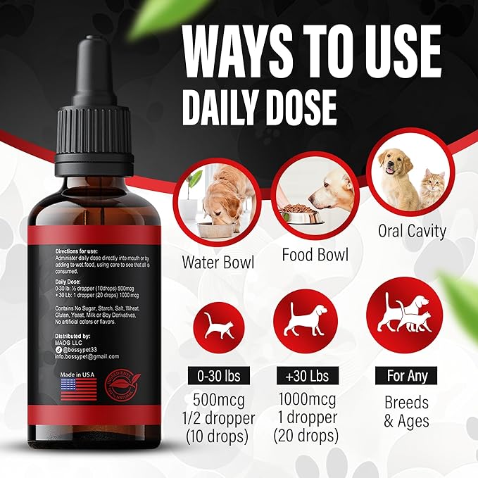 Vitamin B12 for Dogs &amp Cats - Liquid Supplement for Dogs &amp Cats - Vet-Formulated Methylcobalamin Drops - Supports Energy Nerve Function &amp Appetite - Fast-Absorption- Easy to Administer.