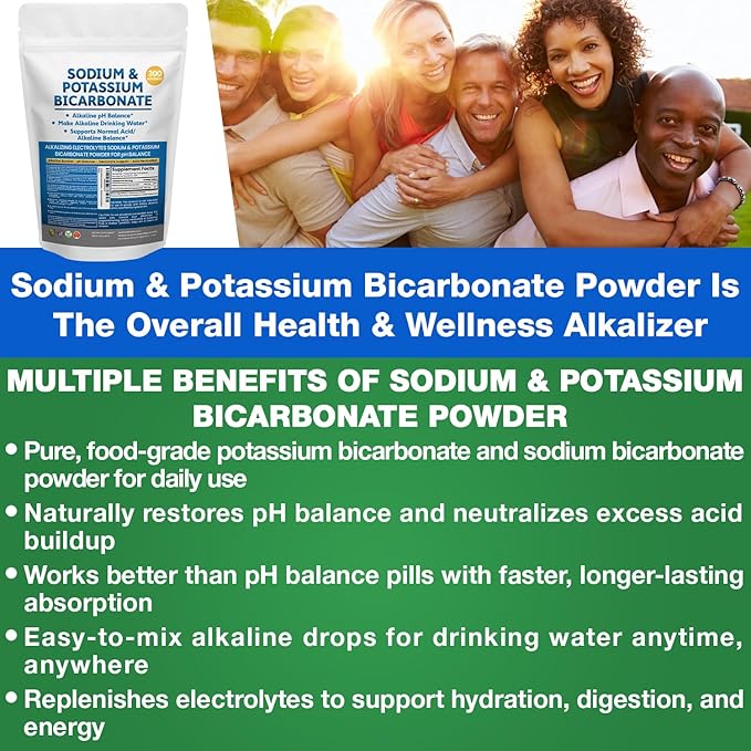 Sodium Bicarbonate Powder &amp Potassium Bicarbonate Powder pH Balance Supplement. Make Gallons of Alkaline Water Drops for Acid/Alkaline pH Balance Stomach Immune Performance. Alkaline Drinking Wat
