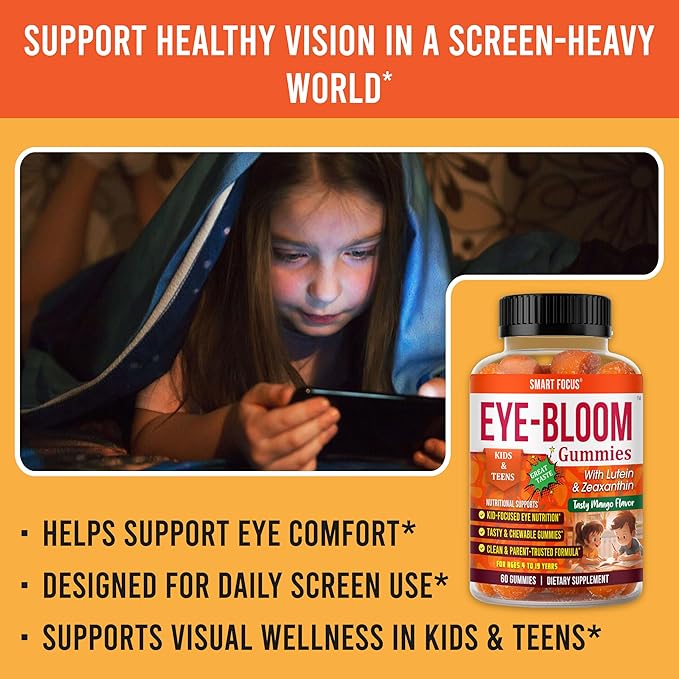 Eye-Bloom Lutein Eye Gummies for Kids &amp Teens – Vision Support with Lutein &amp Zeaxanthin Mango Flavor 60 Gummies