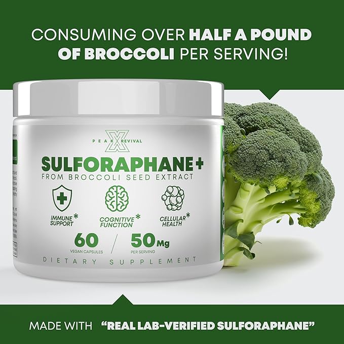 5000mcg of Real Lab-Verified Sulforaphane Supplement - Broccoli Seed Extract 50mg Supplements - Promotes Cognitive Function Liver &amp Cellular Support - 60 Vegan Capsules/Pills