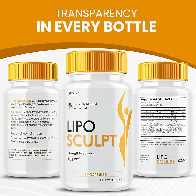 Lipo Sculpt Capsules LipoSculpt Pills Advanced Loss Support Supplements Capsulas Premium Health Wellness Formula Natural Ingredients for Healthy Digestion &amp Maximum Energy Pastillas (60 Capsule