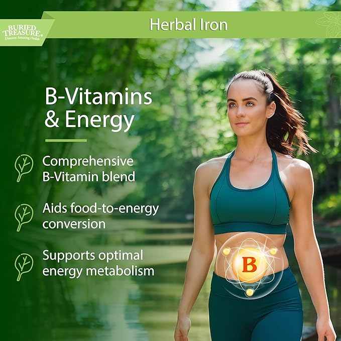 Buried Treasure Herbal Iron - 48 Servings Liquid Iron and Herbal Supplement Vitamin C &amp B Complex Vitamins Iron-rich Greens Vegan Iron for Men and Women
