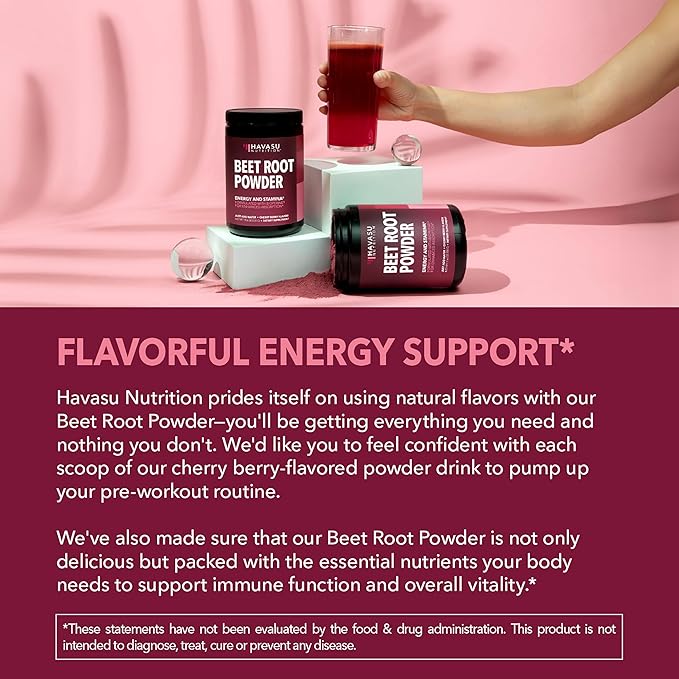 Organic Beet Root Powder with Vitamin B12 &amp Coryceps - Nitric Oxide Supplement - Beetroot Powder for Energy &amp Post Workout Recovery - Mix with Water or Smoothies Cherry Berry Flavor - 30 Serv