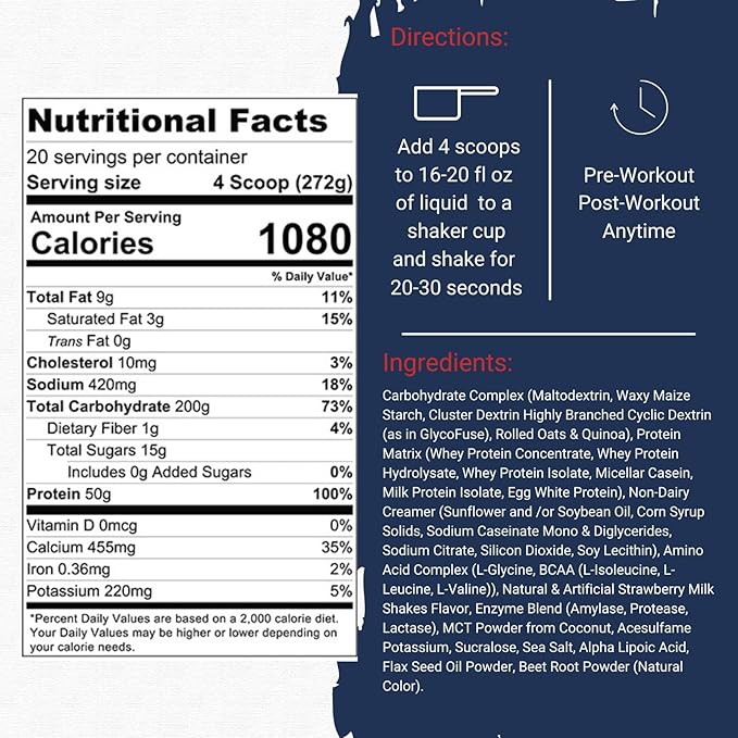 Gaspari Nutrition Real Mass: Advanced Weight Gainer Protein and Complex Carb Blend 50g Protein 16g EAAs Gluten-Free 12 lbs (Strawberry Milkshake)