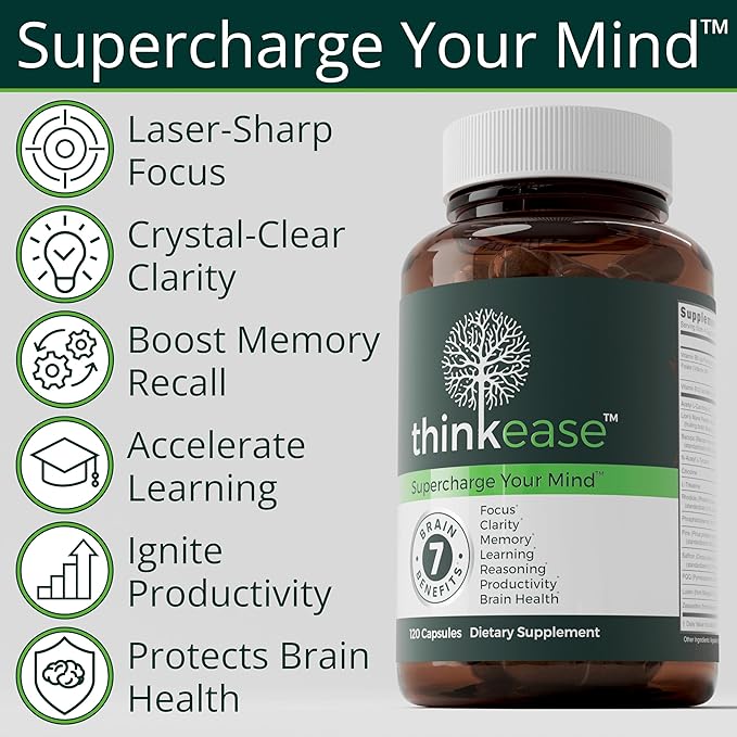 Brain Supplement (120 Capsules) | Memory Mental Clarity Focus Cognitive Performance | Nootropic Supplement with L-Theanine Acetyl L-Carnitine Phosphatidylserine Lion's Mane &amp More