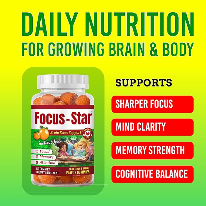 Omega 3 for Kids Gummies Focus Supplement for Kids &amp Teens Vitamins for Kids Attention &amp Concentration Support Kids Omega 3 Teen Omega 3 Supplement 60 Count