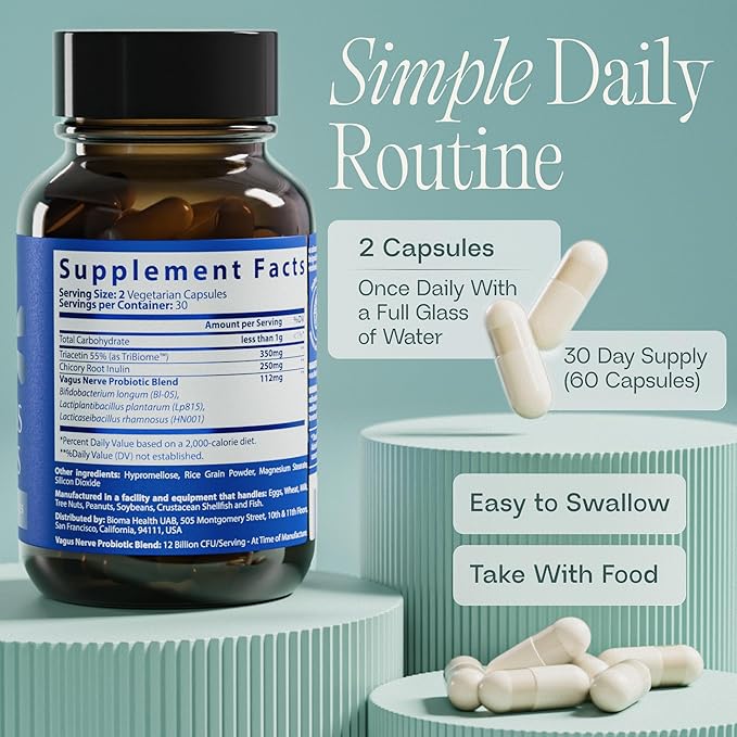 BIOMA Anti-Stress Probiotics – 3-in-1 Gut-Brain Axis Support for Stress Relief &amp Mood – Prebiotics Postbiotics &amp Clinically Studied Strains – Vagus Nerve Serotonin &amp Digestive Support –