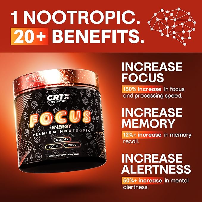 Nootropic Strongest Focus Supplement - Clinically Backed Ingredients Made in USA - Scientifically Backed Doses - Supplement for Brain Fog - AlphaGPC Lions Mane Rhodiola and More 10:1 90 Capsules