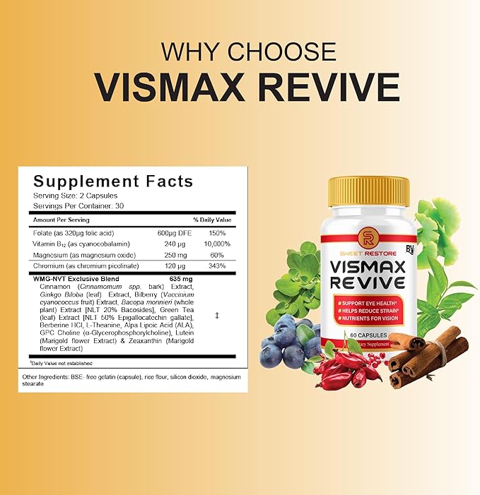 BLUE VIBE VisMax Revive Maximum Strength Overall Vision &amp Wellness Support Supplement VismaxRevive Advanced Premium Vision Support and Eye Health Formula Supplement Pills (60 Capsules)