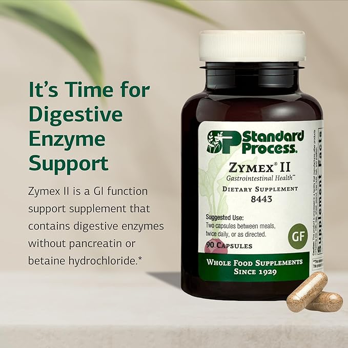 Standard Process Zymex II - Supplement for GI Support with Digestive Enzymes - Gluten-Free &amp Non-Soy - 90 Capsules (45 Servings)