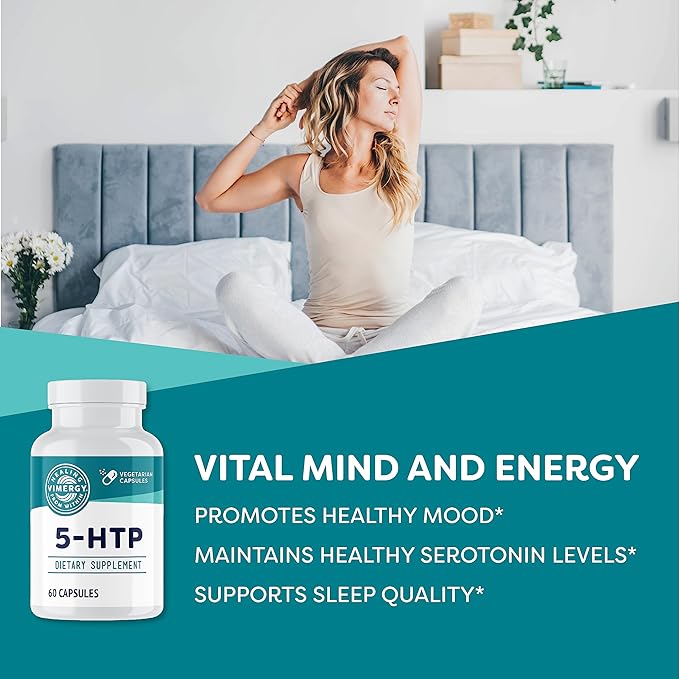 Vimergy 5-HTP Capsules– Clean Formula Supporting a Healthy Mood Better Sleep and May Enhance Serotonin Levels.* Kosher and Vegan. – (60 ct.)