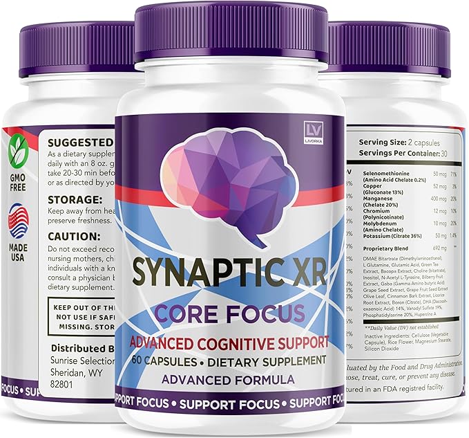 (3 Pack) Synaptic XR Capsules SynapticXR Synaptic XR Core Focus Synaptic XR Brain Caps Synaptic XR Synaptic XR Advanced Formula 180 Capsules for 3 Months