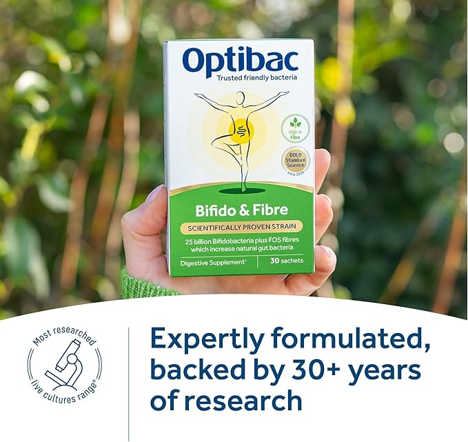 Optibac Probiotics Powder with Bifidobacteria &amp Fibre 30 Sachets 2 Pack | 25 Billion CFU + 4g FOS Fibre | Vegan Probiotic &amp Prebiotic Blend | Shelf Stable &amp Gluten Free | for Everyday Dige