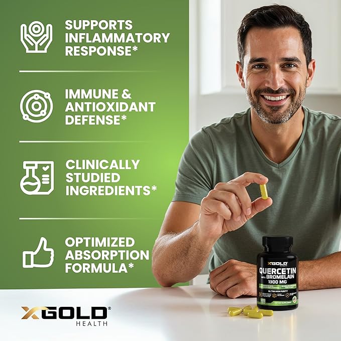 Micronized Quercetin + Bromelain 1300mg Quercetin: 95% - Highly Purified and Highly Bioavailable Plus Bromelain 2400 GDU/g - Made in USA | 120 Capsules