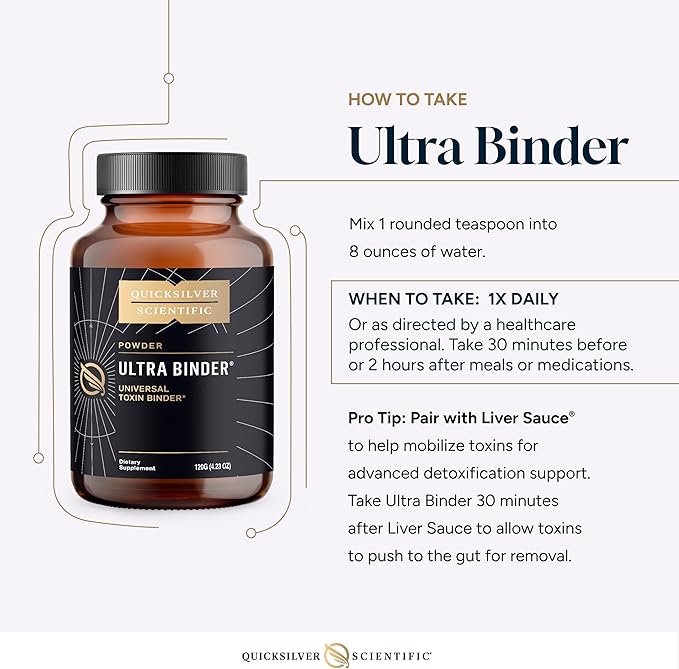 Quicksilver Scientific Ultra Binder Powder - Multi Binder with Bentonite Clay Zeolite Detox &amp Charcoal - Supplement for Gut Support &amp The Body's Toxin Removal Process (120g)