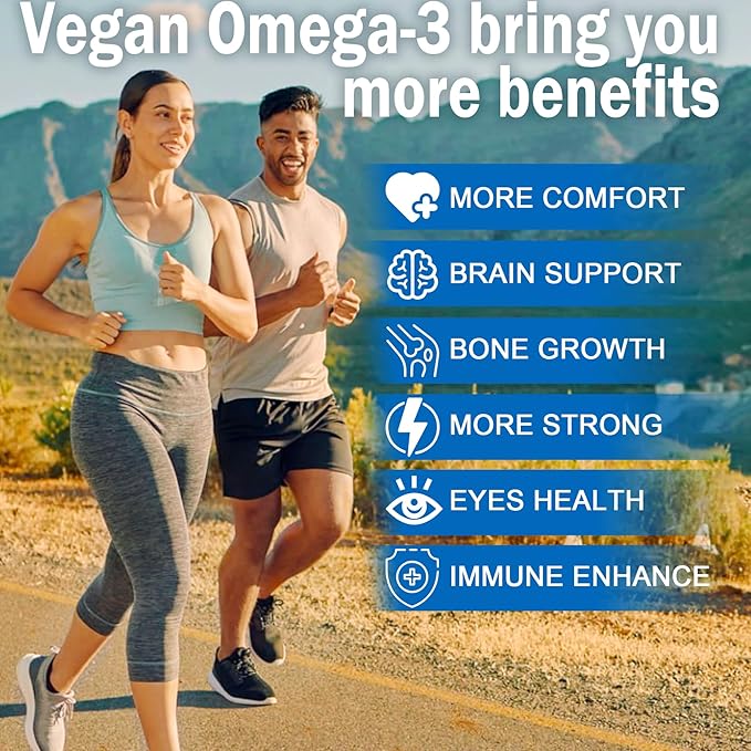 Vegan Omega 3 Gummies 1280mg + Vitamin D3 K2 (MK7) Omega 3 Fish Oil Alternative for Adults w/Algae EPA 600mg &amp DHA 400mg MCT Oil - No Fish Taste - for Brain Eye Immune Health Sugar Free 2 P