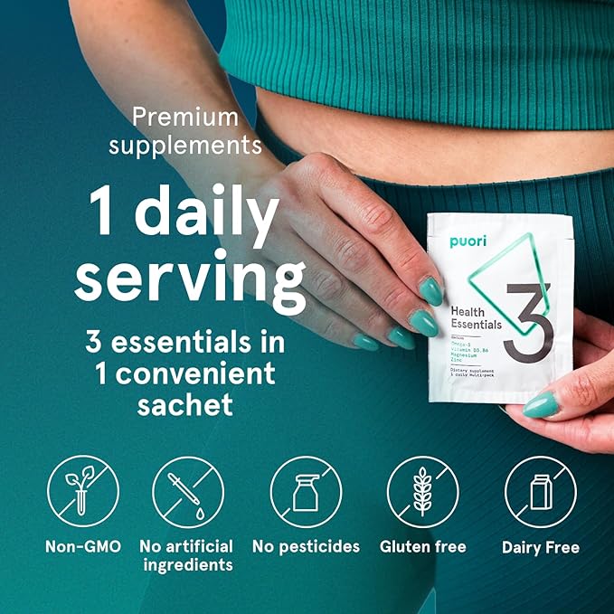 Puori P3 Health Essentials with Magnesium Zinc Complex Omega 3 Fish Oil &amp Vitamin D3 Supplements - Men &amp Womens Daily Multi-Vitamins for Immune System Support &amp Overall Health - 30 Servin