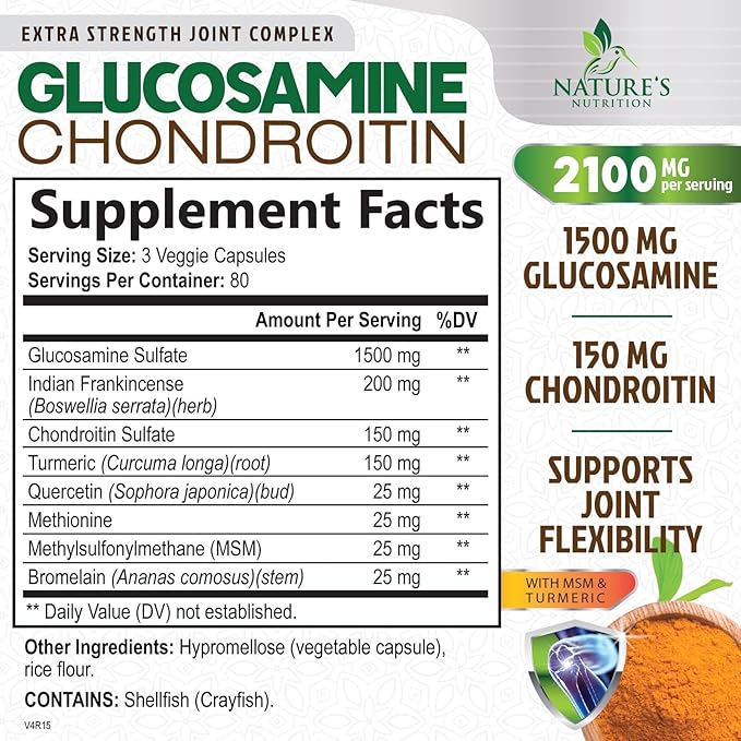 Glucosamine Chondroitin MSM - 3x Strength Joint Support Supplement for Joint Mobility &amp Comfort For Men and Women Glucosamine Supplements Complex with Turmeric &amp Boswellia - 240 Capsules
