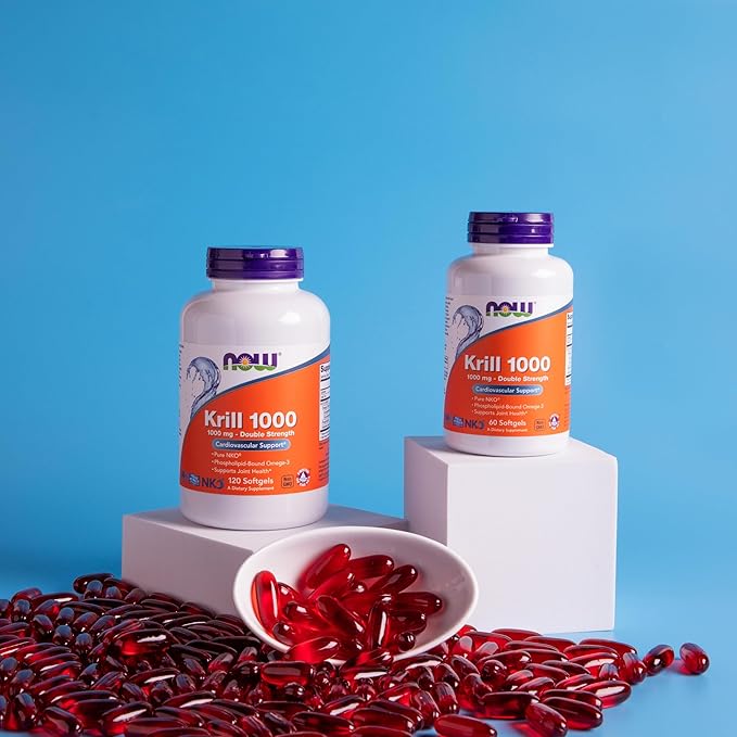 NOW Foods Supplements Neptune Krill Double Strength 1000 mg Phospholipid-Bound Omega-3 60 Softgels