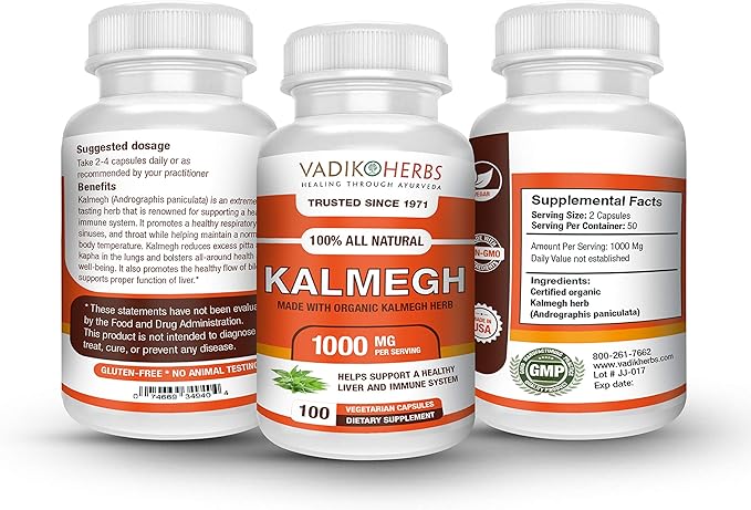 Vadik Herbs Certified Organic Kalmegh (Andrographis paniculata) Powder | Support Immune and Liver Health | 100 Vegicaps