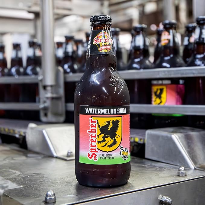 Sprecher Watermelon Soda in 16 fl oz Glass Bottles (12 Pack) Fire Brewed Craft Soda with Real Honey Bold Juicy Watermelon Flavor Naturally Flavored Gluten Free Soft Drink