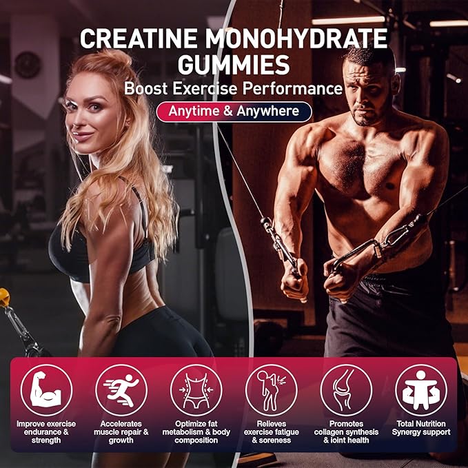 Creatine Gummies for Men &amp Women Creatine Monohydrate Gummies 5g Build Muscle Strength Recovery Cognitive Health &amp Memory Pre Workout Supplement 120 Count Raspberry Chewable Gummy