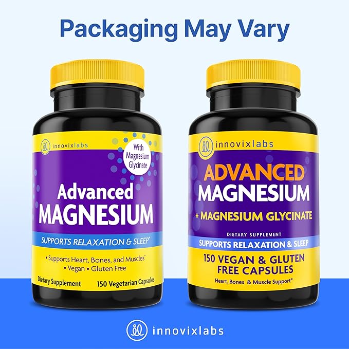 InnovixLabs Advanced Magnesium Capsules - 150 Ct 210 mg - Chelated Glycinate and Malate - High Absorption Promotes Relaxation Bones Muscle Health Vegan Malate Sleep Supplement