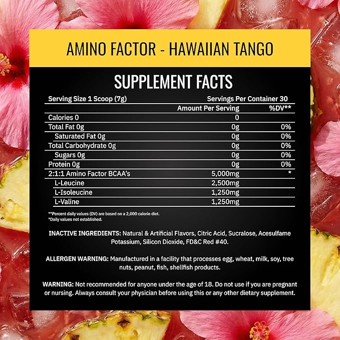 Nutrithority - BCAA Powder Post Workout Recovery Powder with BCAAs Amino Acids L-Isoleucine L-Leucine and L-Valine Improve Muscle Recovery and Hydration Sugar Free (Hawaiian Tango) (30 Servings)
