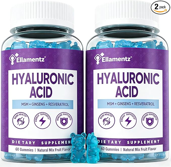 7-in-1 Sugar Free Hyaluronic Acid Supplements with MSM Resveratrol Ginseng Vitamin C Gummies for Skin Health &amp Deep Hydration 120 Counts