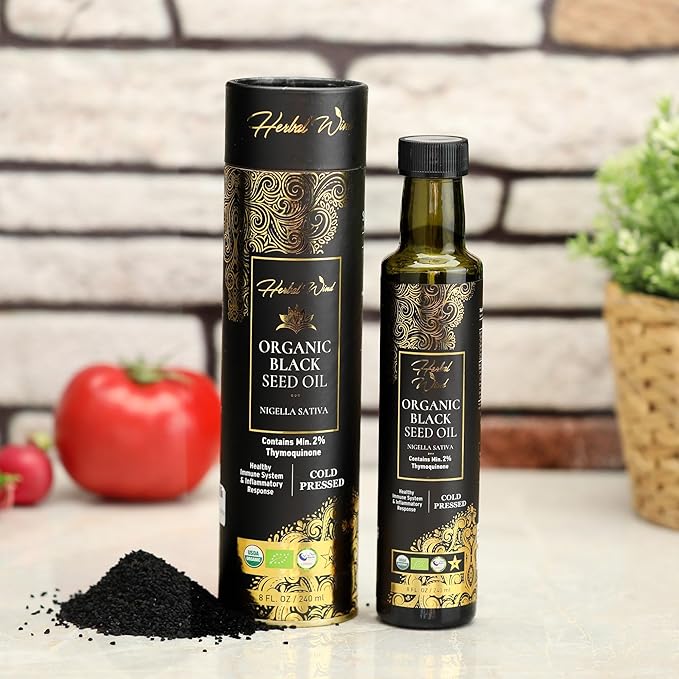 Herbal Wind Black Seed Oil: Cold Pressed USDA Organic Black Seed Oil Liquid - Turkish Nigella Sativa Black Cumin Seed Oil with Min. 2% Thymoquinone for Immune Support Joint Health and More - 8 Fl Oz