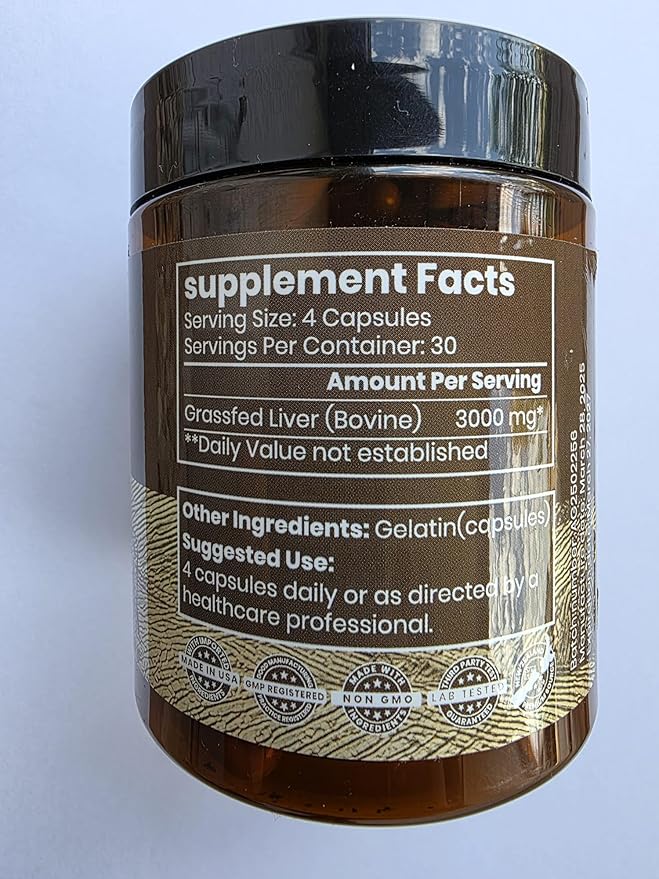 Grassfed Beef Liver Supplement - Supports Muscle Recovery &amp Energy - 3000mg Desiccated Organic Grassfed Capsules - 100% Pasture-Raised New Zealand Bovine Liver - Non-GMO &amp Gluten-Free - 120 Ca
