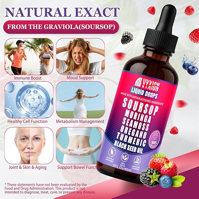 Vyxion Soursop Bitters 10-in-1 Drops with Sea Moss &amp Ashwagandha | Ultimate 3-Pack: Original Tropical Mango Mixed Berry | 6 Fl Oz Total | Vegan Non-GMO