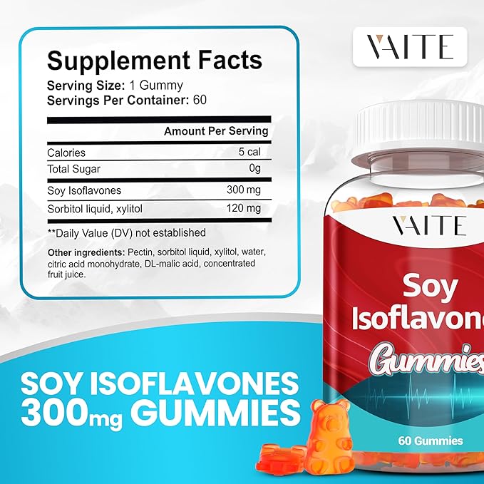 Soy Isoflavones Supplement for Women – Non-GMO Phytoestrogens for Menopause Relief Hot Flashes Hormonal Balance Genistein Soy with Isoflavones Bone Health Support – 60 Vegan Chewable Gummies